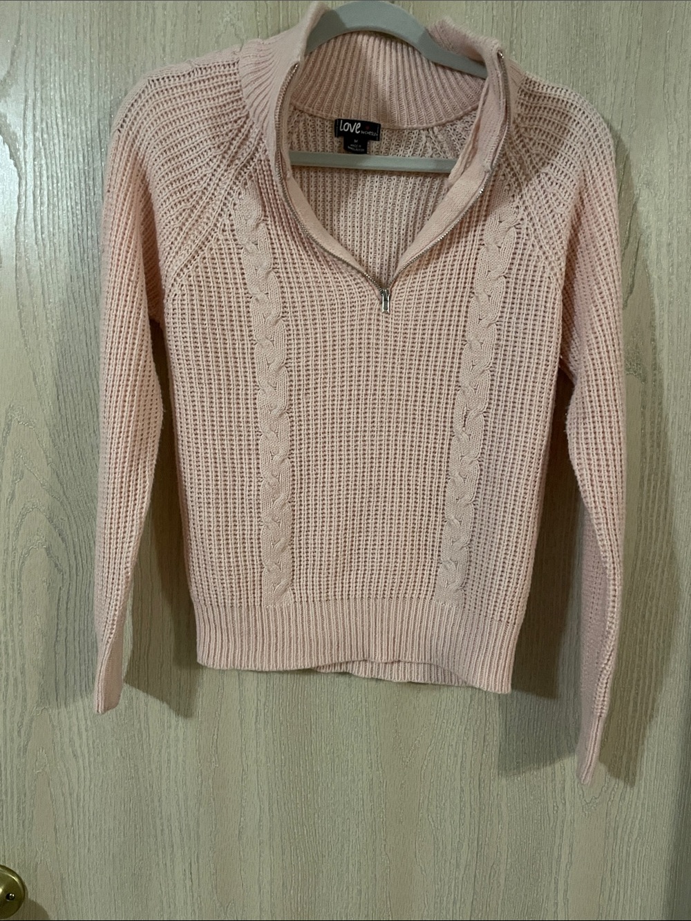 Love Cable-Knit Half-Zip Sweater in Blush